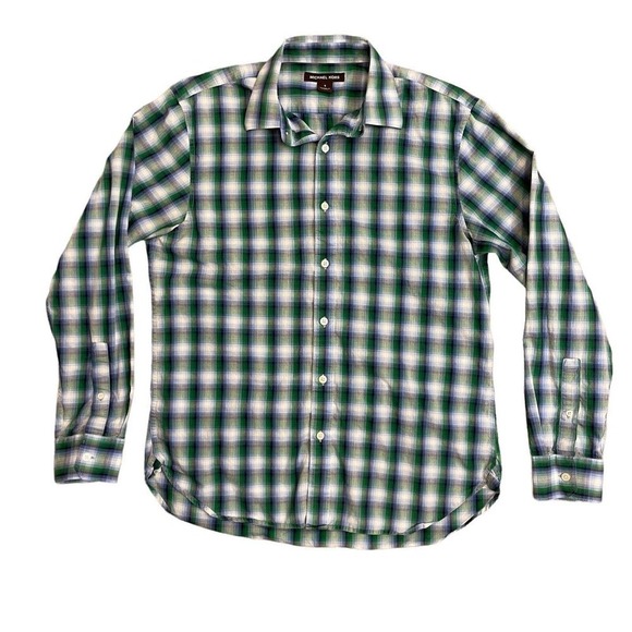 3/$25 Michael Kors 100% Cotton Green & Blue Plaid Casual Button Up Shirt - Picture 1 of 12